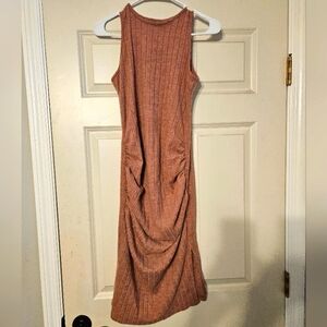 Ruched Midi Dress. Size M. Light pink/coral color